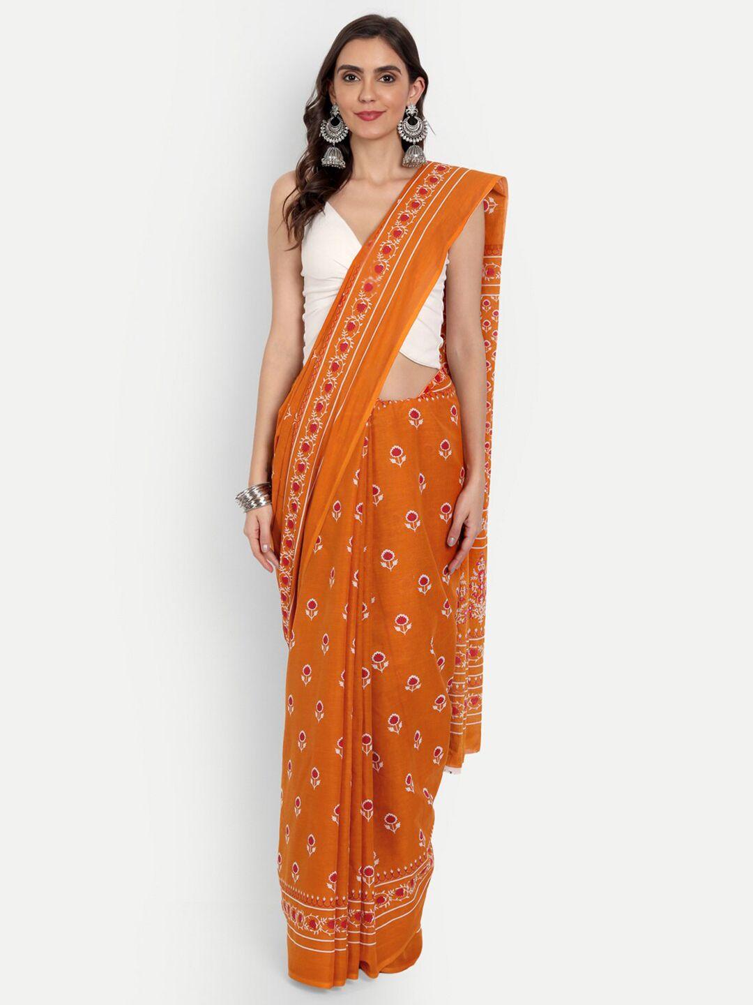 buta buti orange floral pure cotton saree
