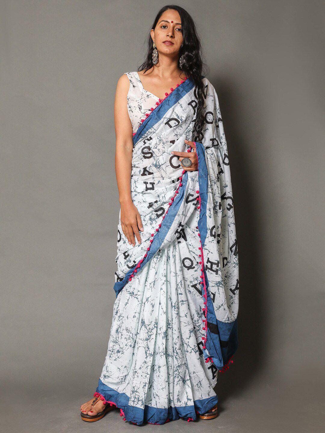 buta buti white & blue pure cotton saree
