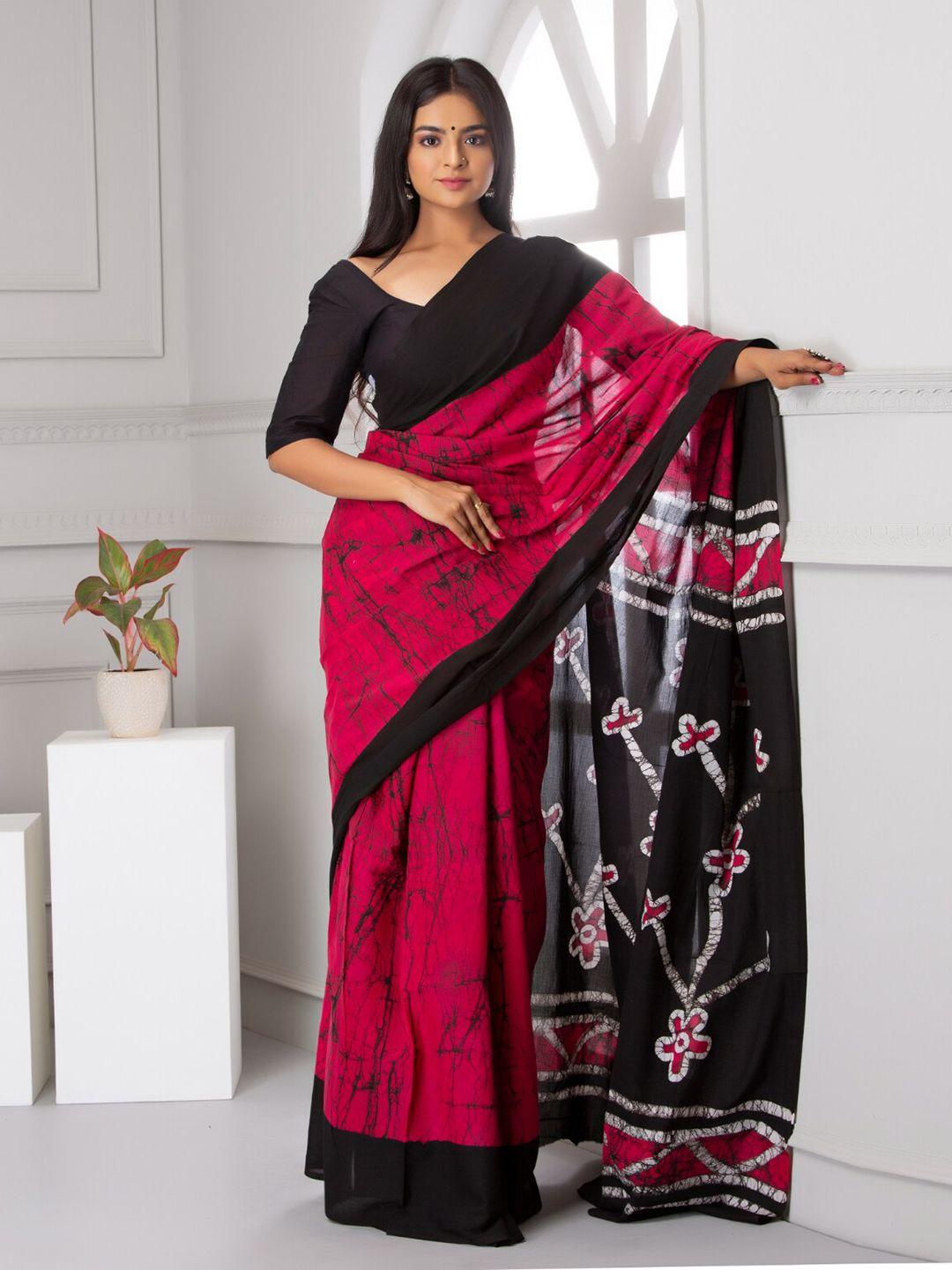 buta buti abstract printed pure cotton saree with blouse piece