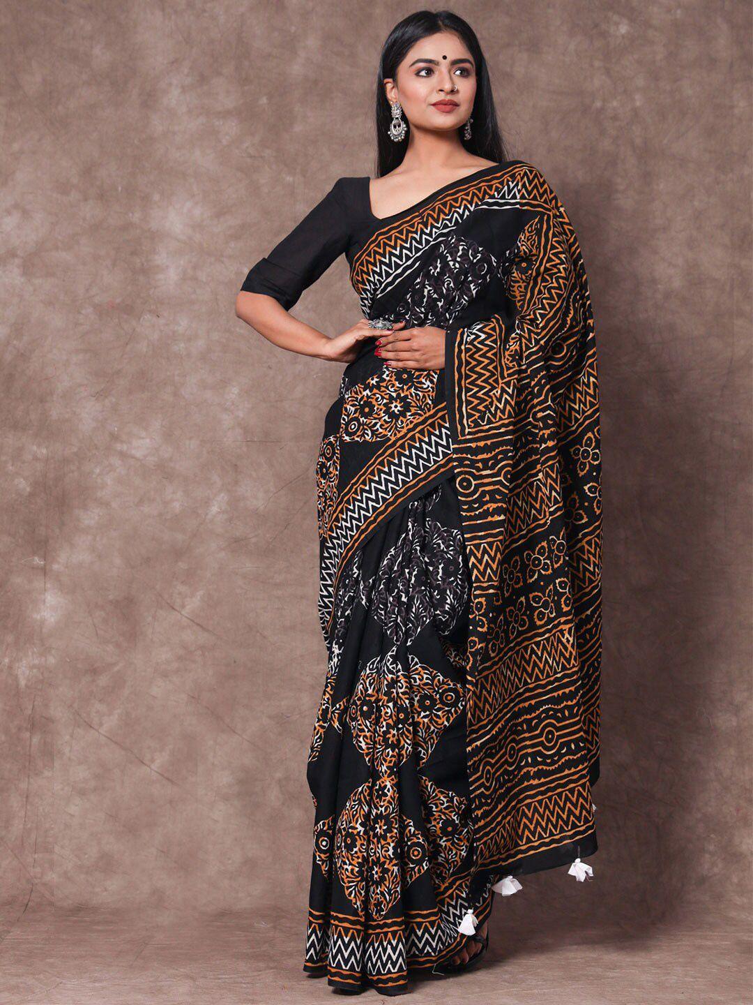 buta buti black & white ethnic motifs pure cotton saree
