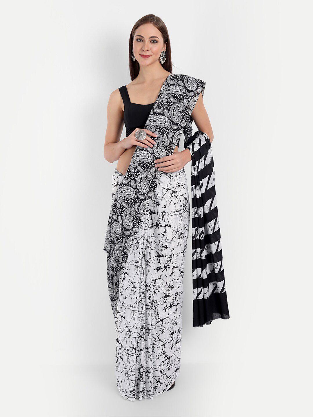 buta buti black & white pure cotton saree