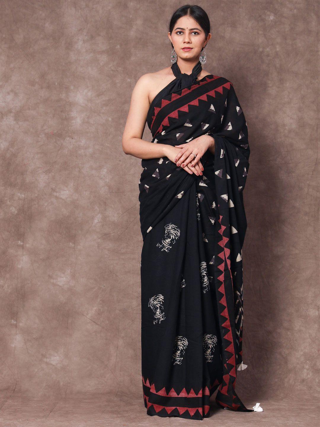 buta buti black & white pure cotton saree