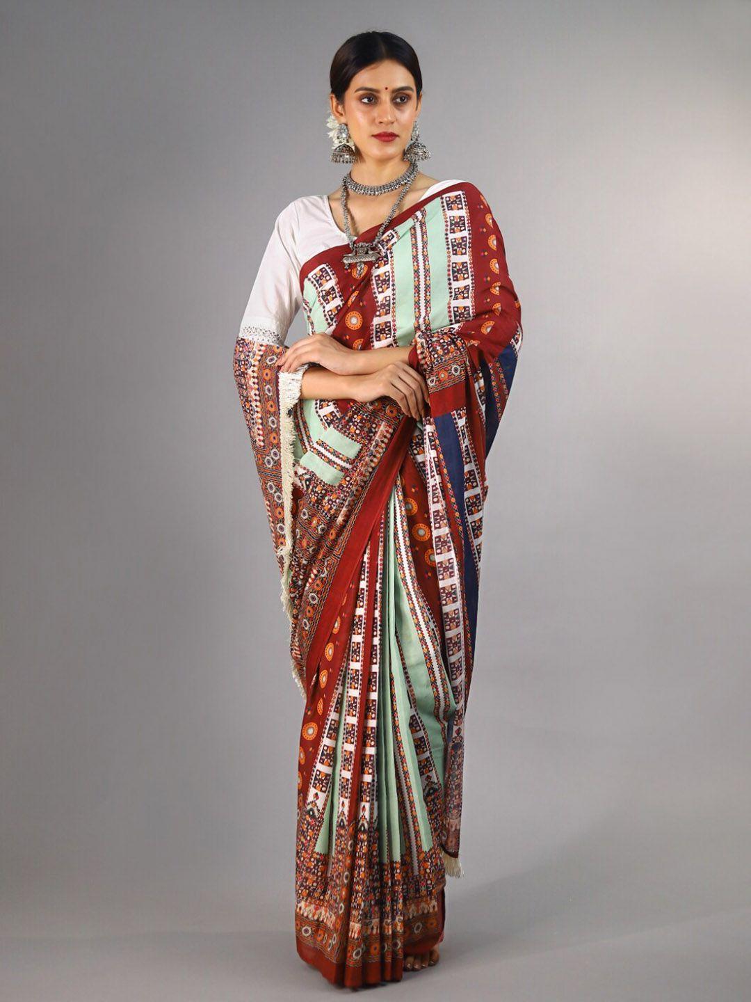 buta buti ethnic motifs printed pure cotton saree