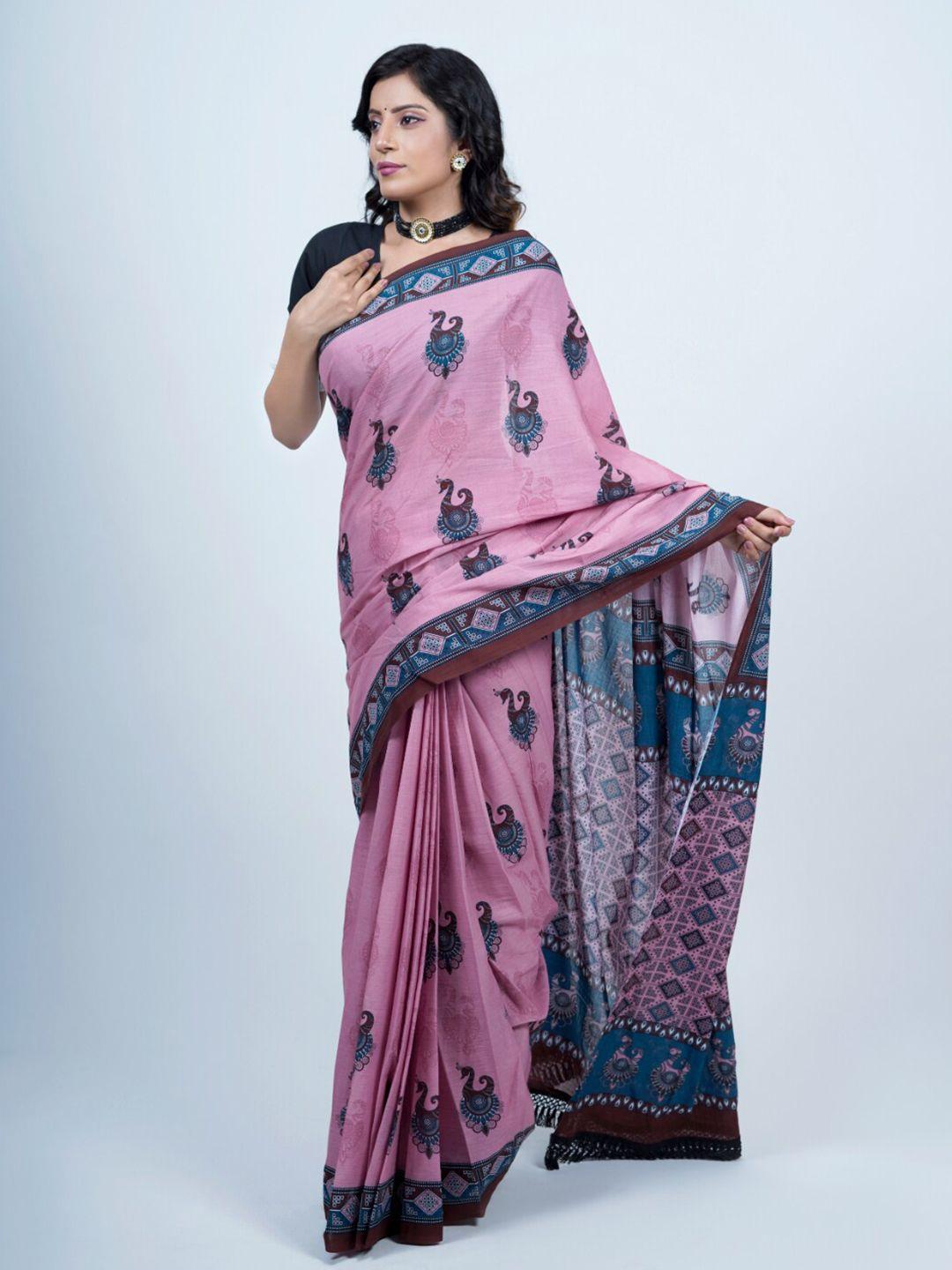 buta buti ethnic motifs printed pure cotton saree