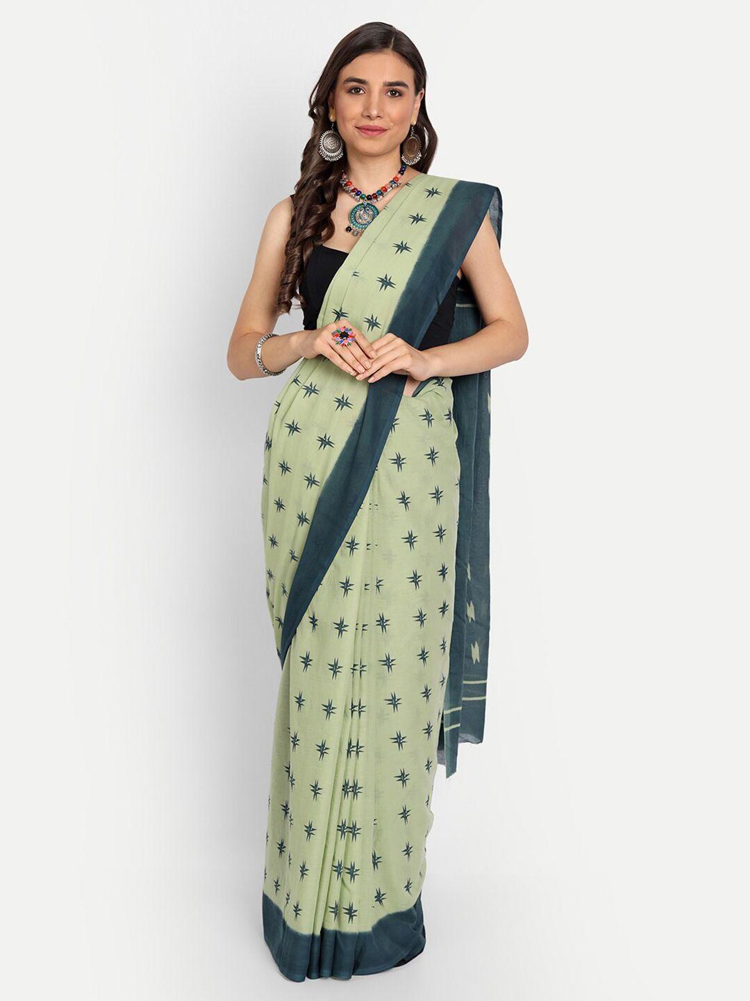 buta buti olive green & green pure cotton saree