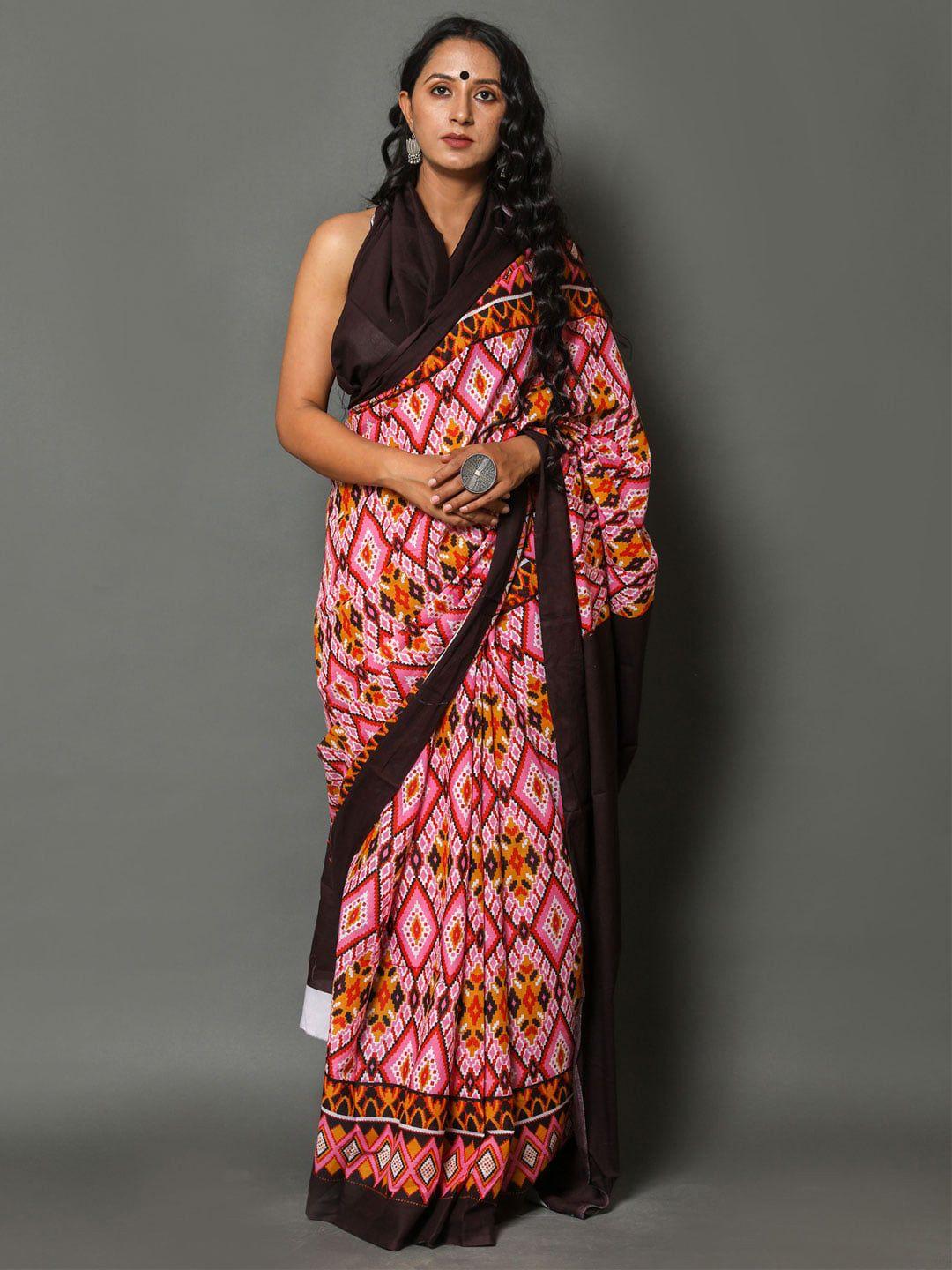 buta buti pink & black ethnic motifs pure cotton saree