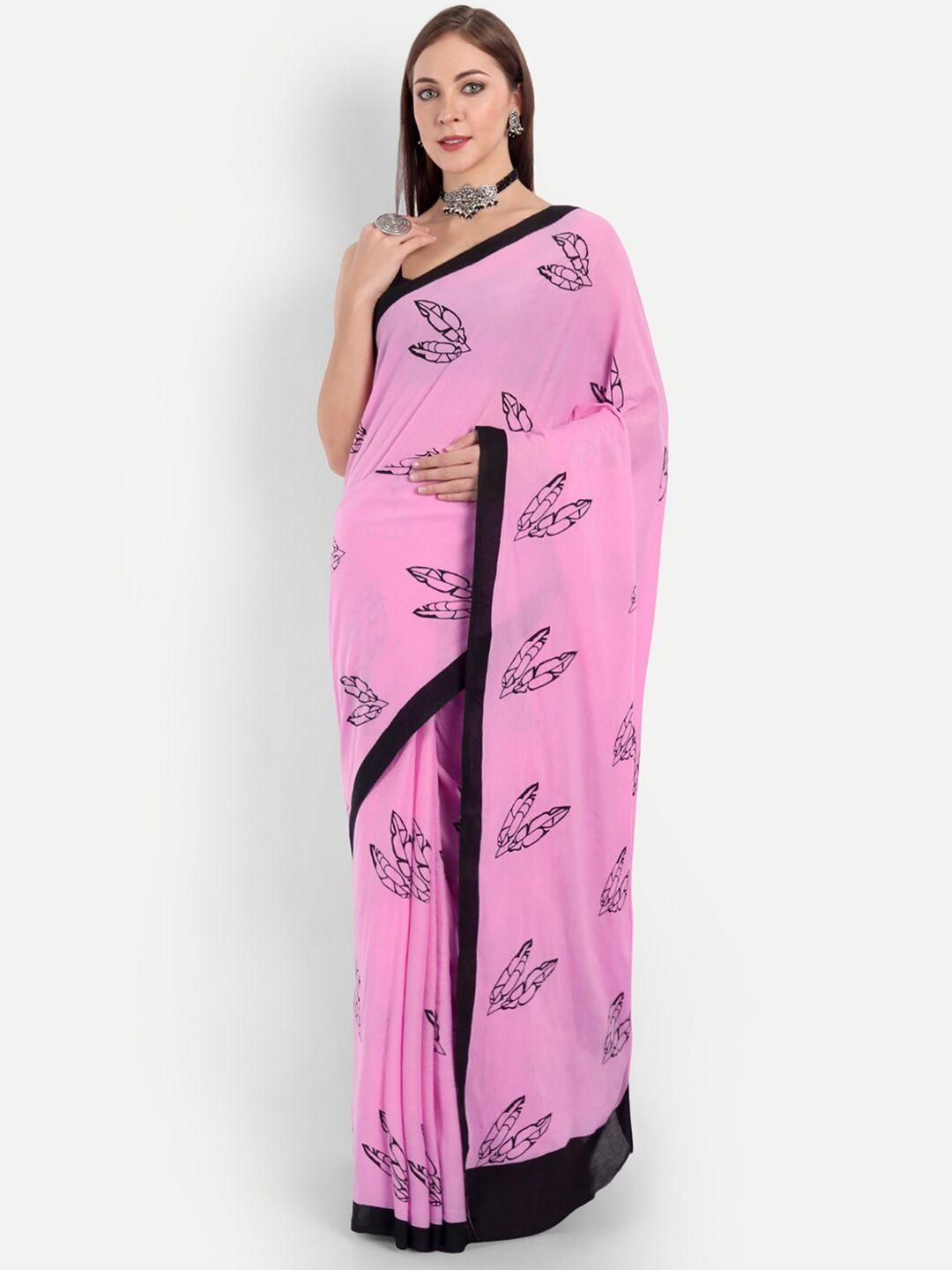 buta buti pink & black printed pure cotton saree