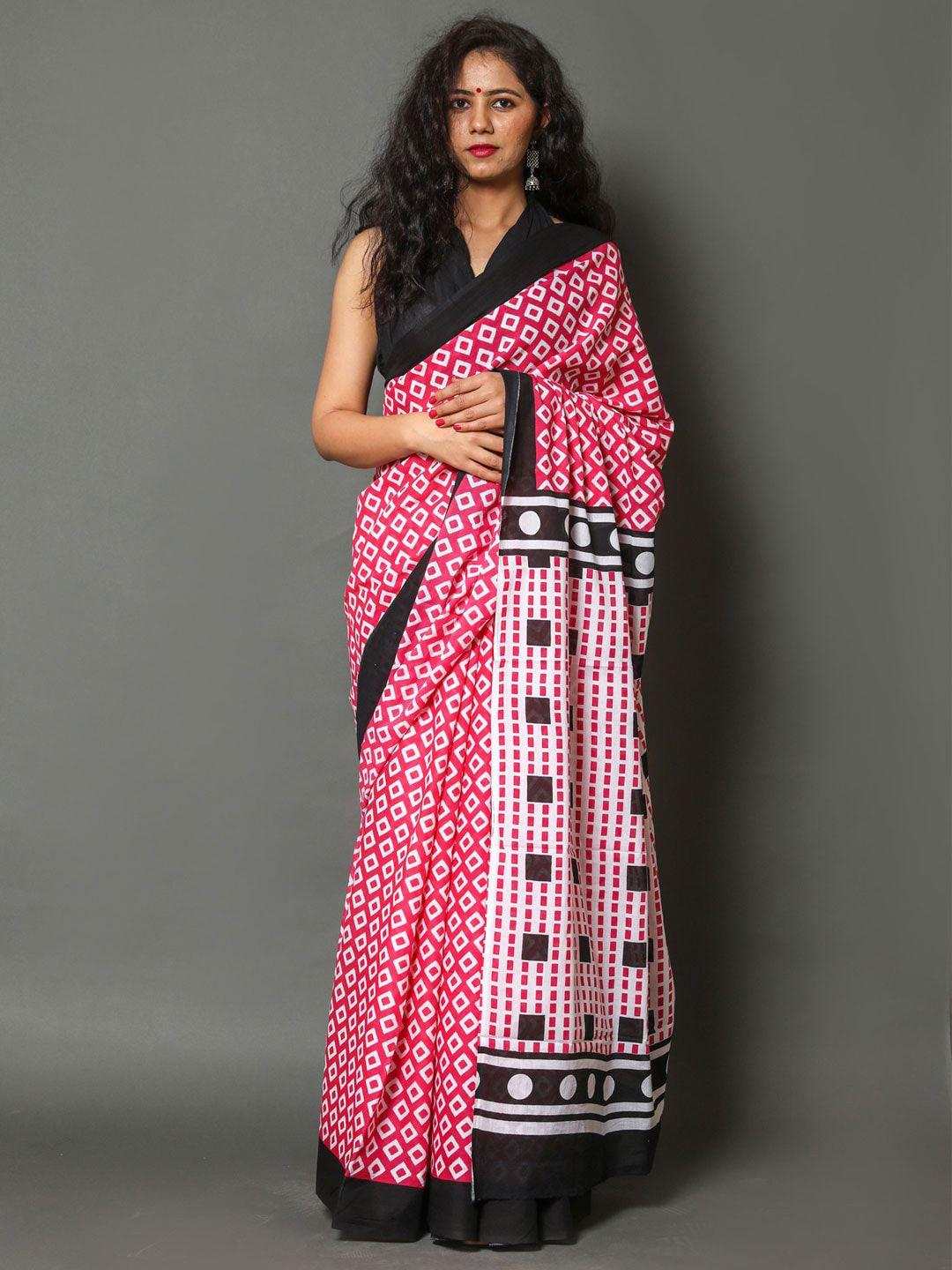 buta buti pink & white pure cotton ready to wear saree