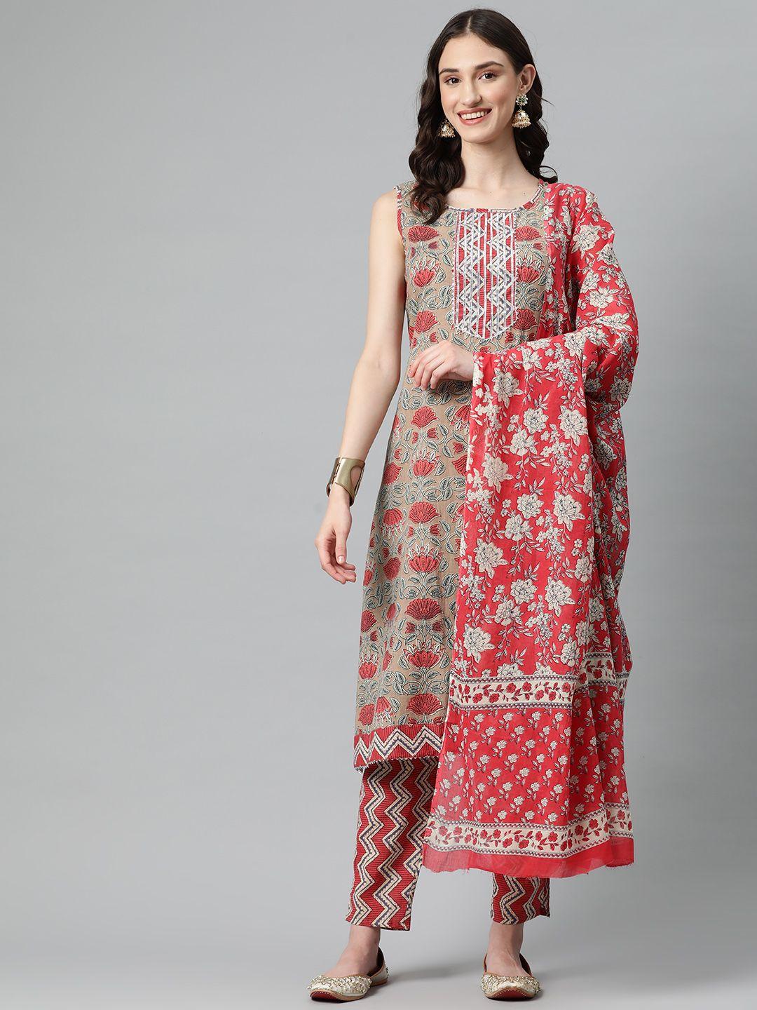 buta buti printed pure cotton unstitched dress material