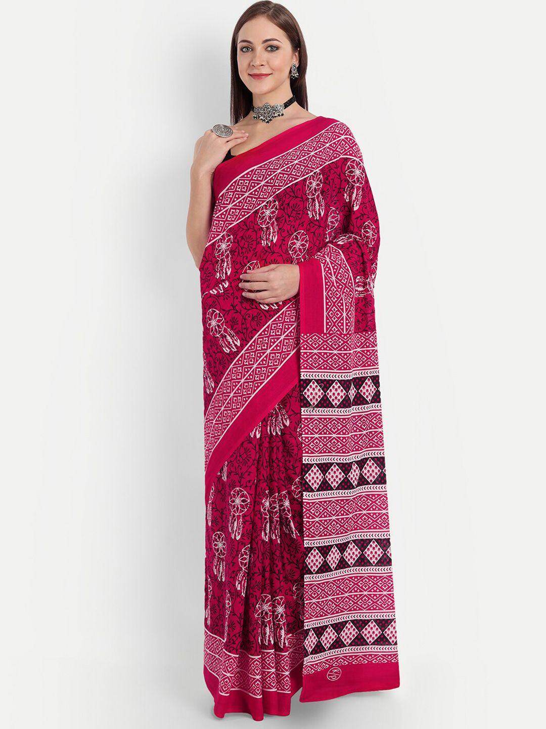 buta buti red & white printed pure cotton saree