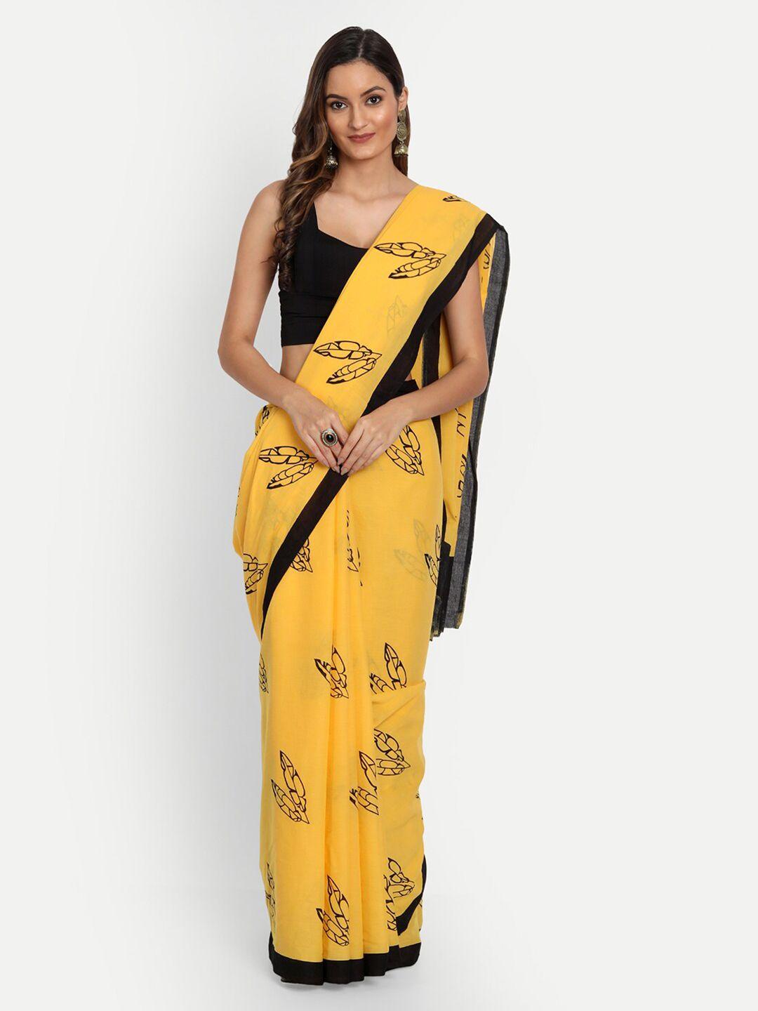 buta buti yellow & black pure cotton saree