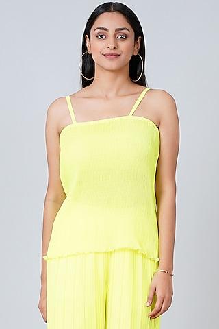 butter-yellow-polyester-chiffon-pleated-camisole