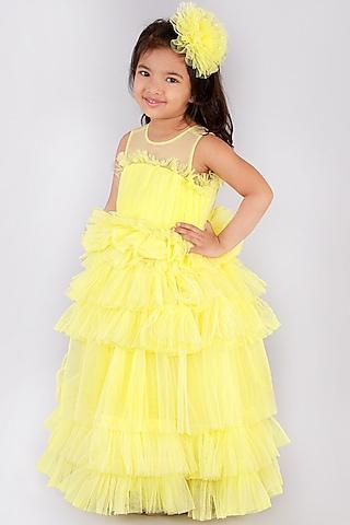 butter yellow ruffled gown for girls