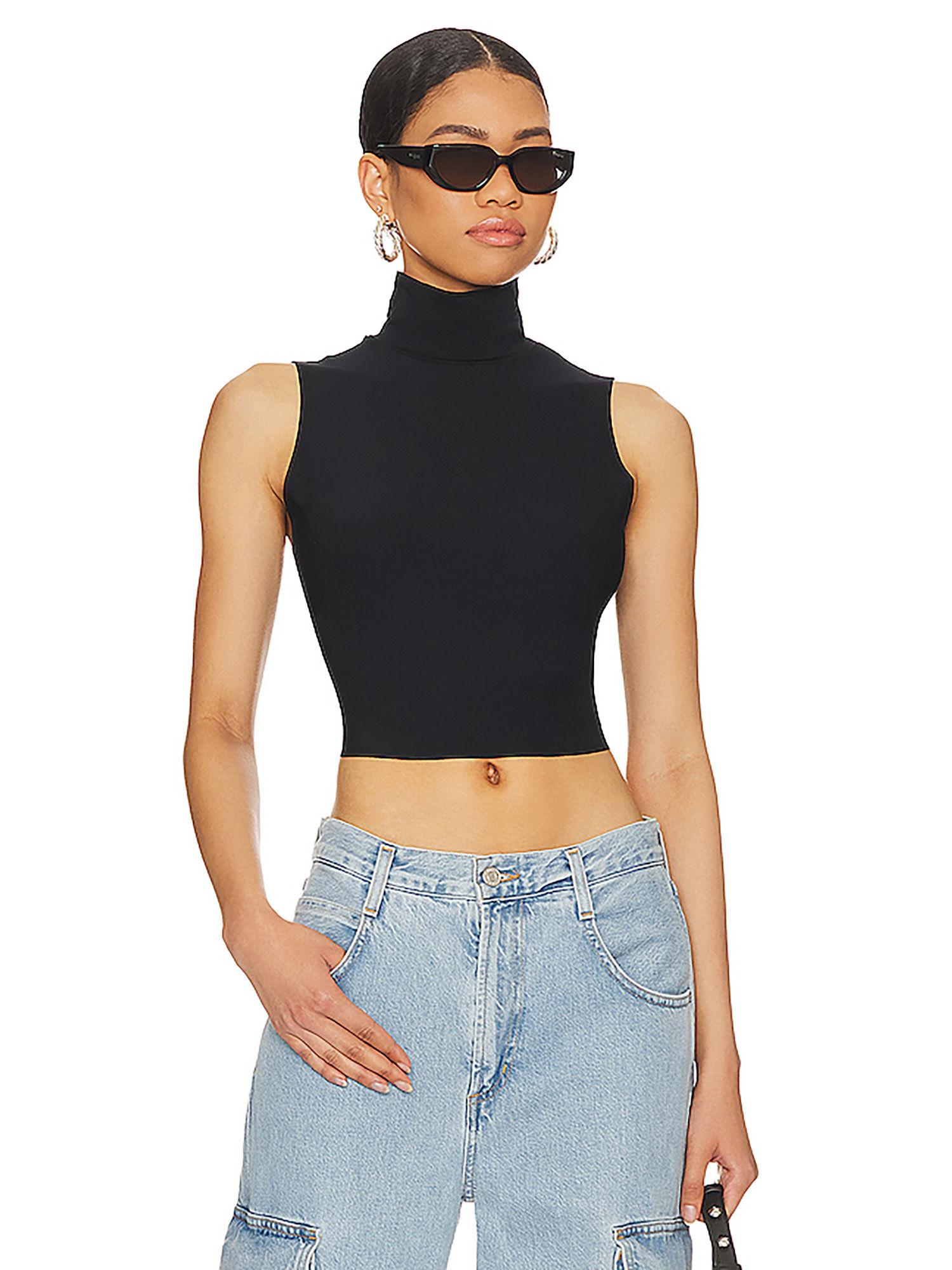 butter sleeveless cropped turtleneck