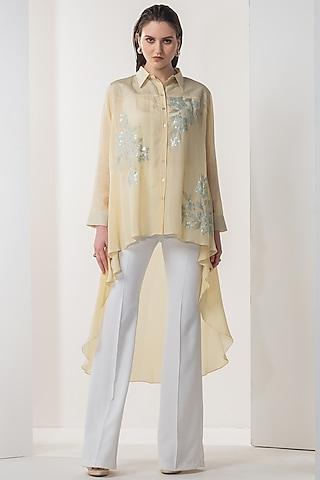butter yellow crepe embellished tunic
