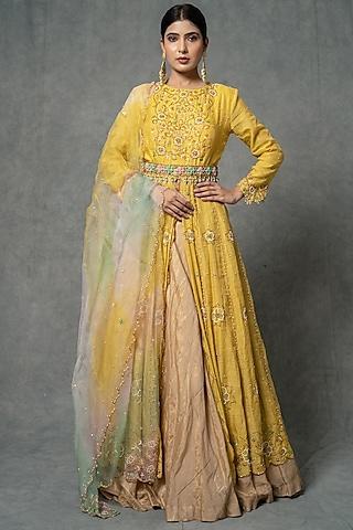 butter yellow hand embroidered anarkali set