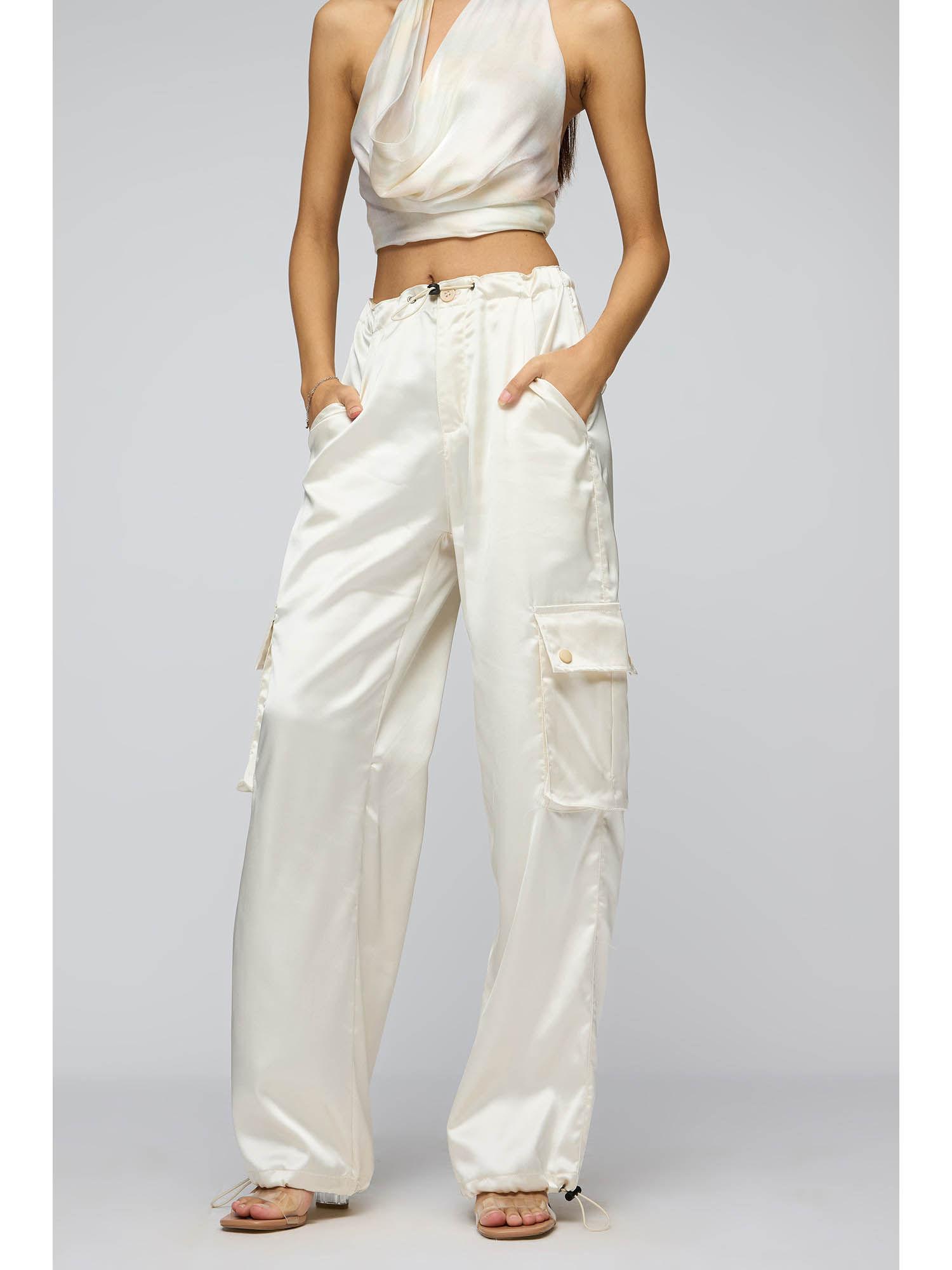 buttercream satin parachute trousers