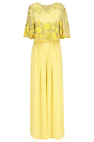 buttercup floral thread embroidered cape  and palazzo pants set