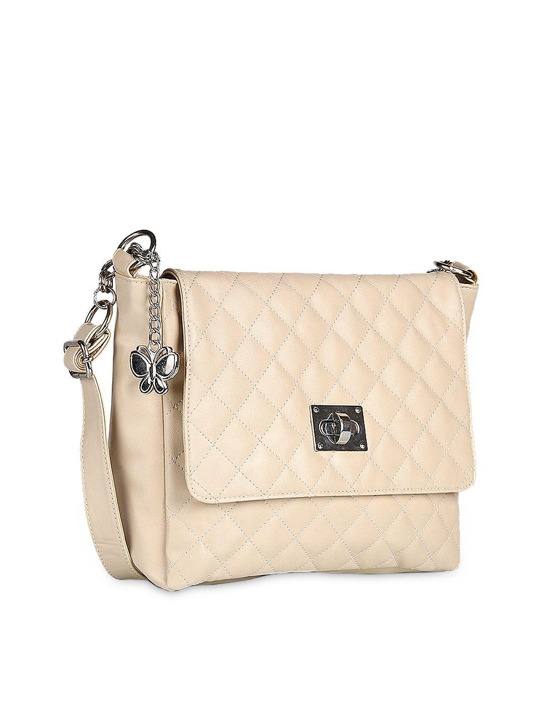 butterflies cream-coloured quilted sling bag