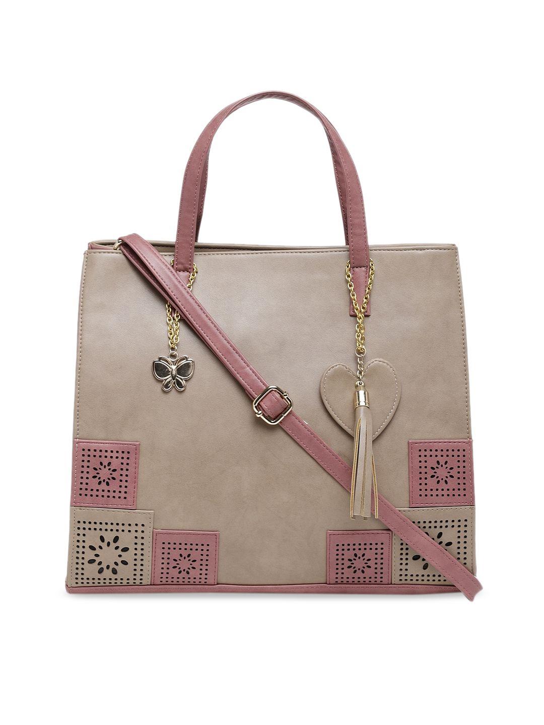 butterflies beige & pink colourblocked shoulder bag