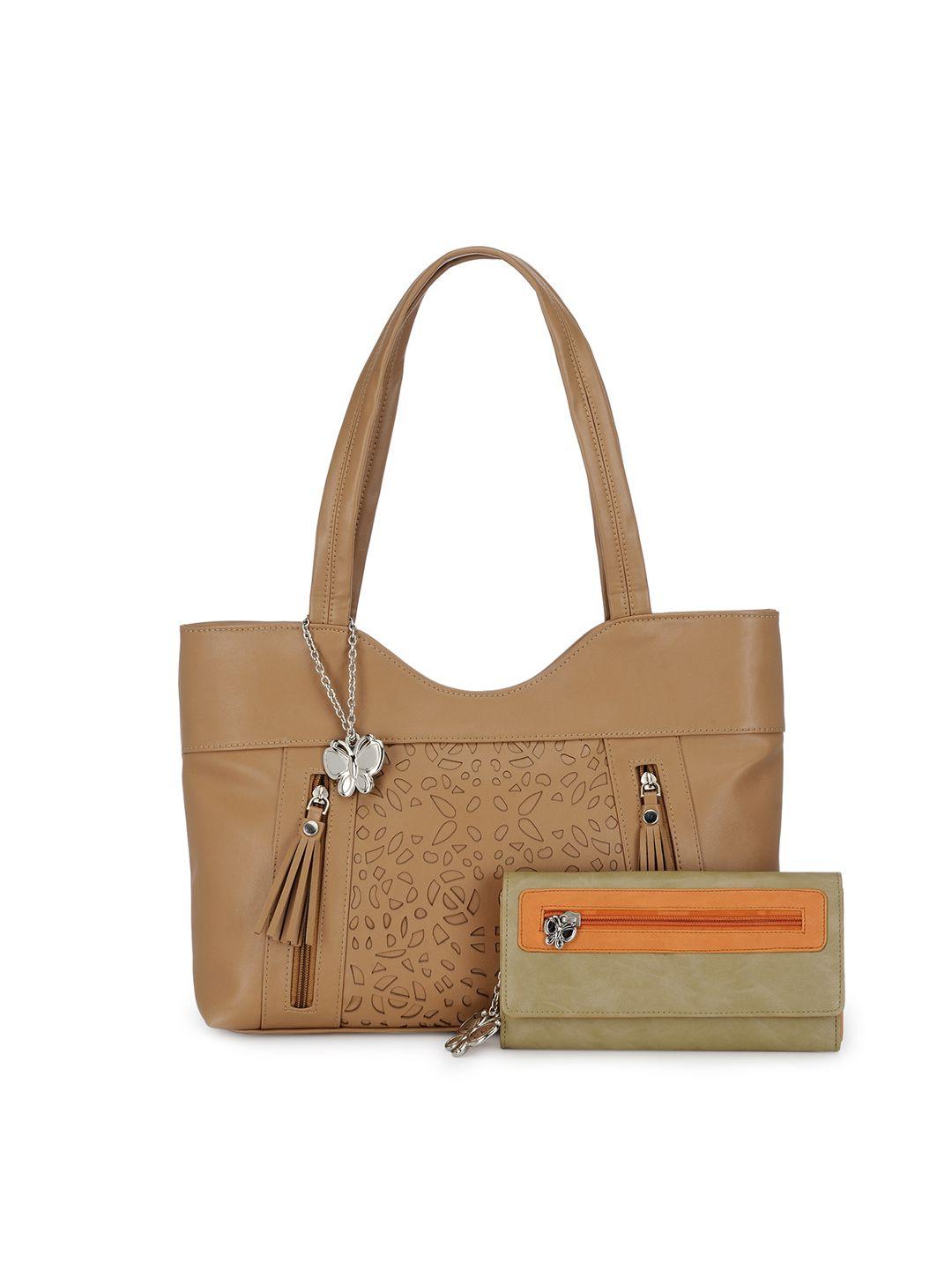 butterflies brown & beige shoulder bag with wallet