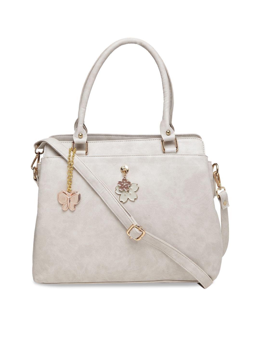 butterflies cream-coloured solid handheld bag