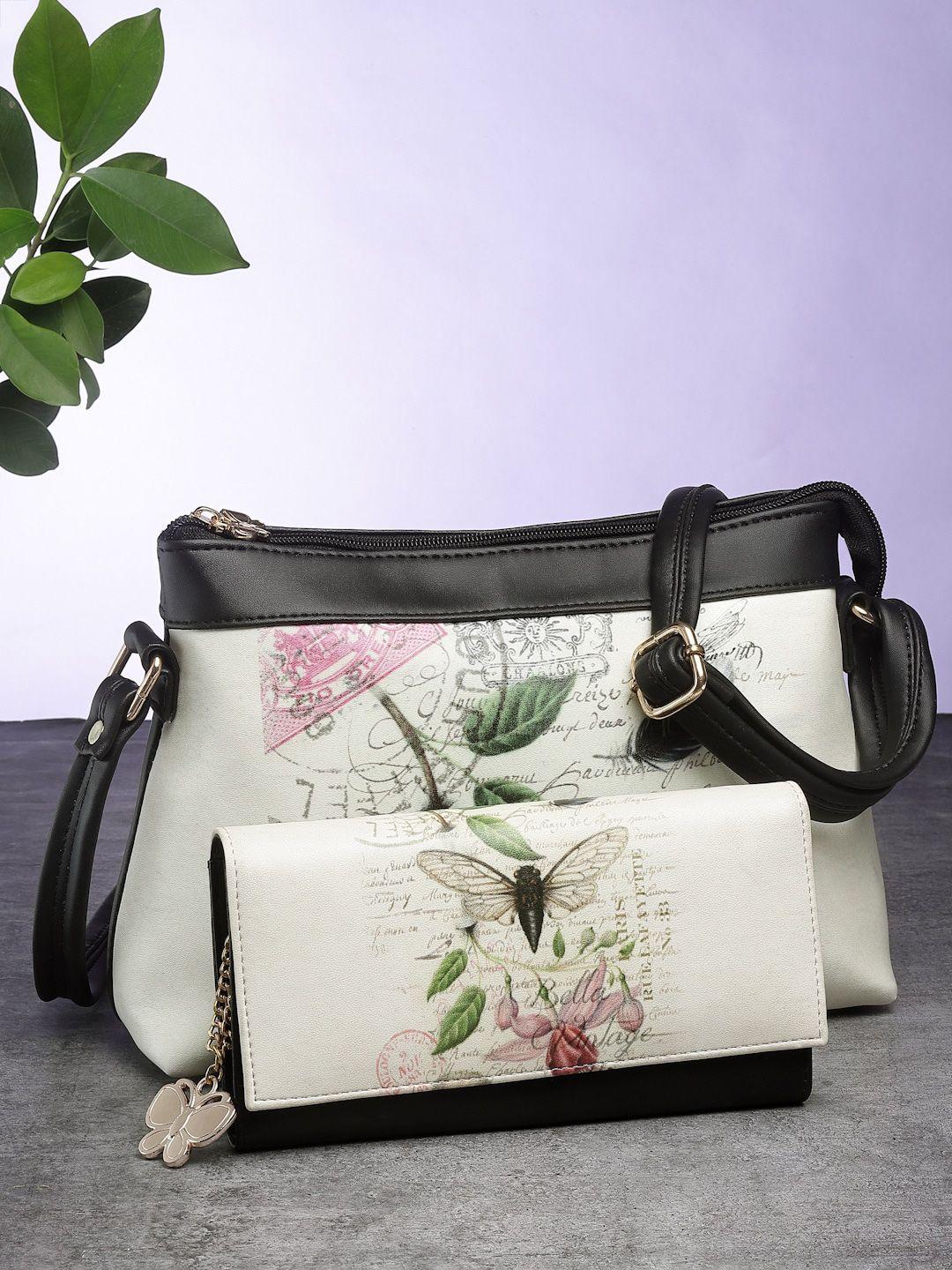 butterflies floral printed structured sling bag with wallet