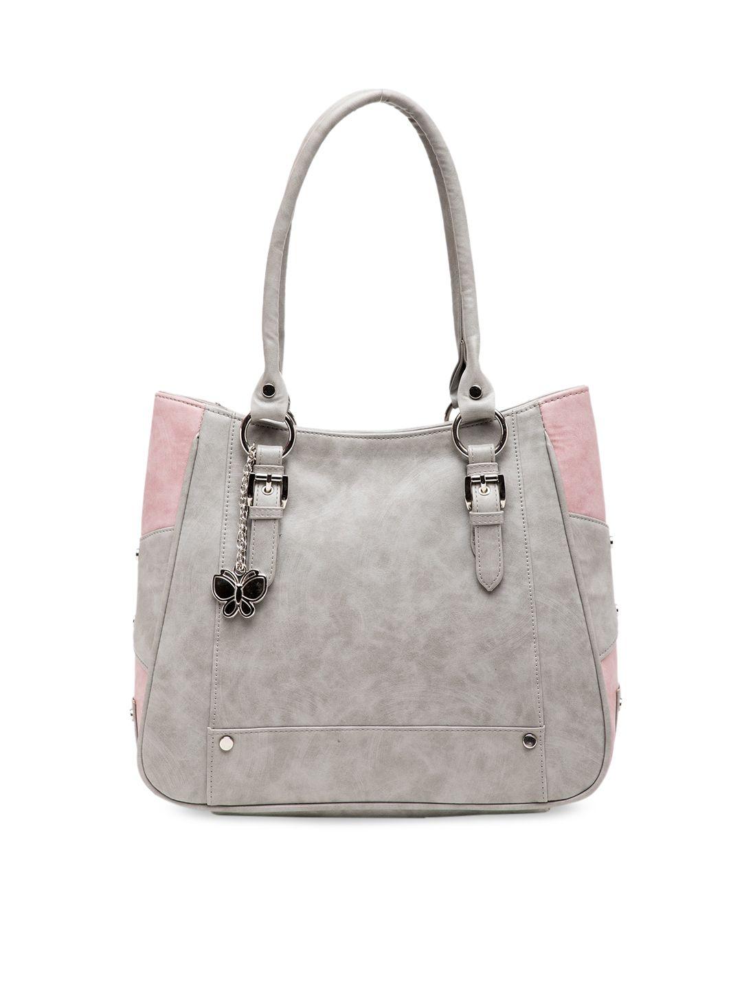 butterflies grey & peach-coloured colourblocked satchel