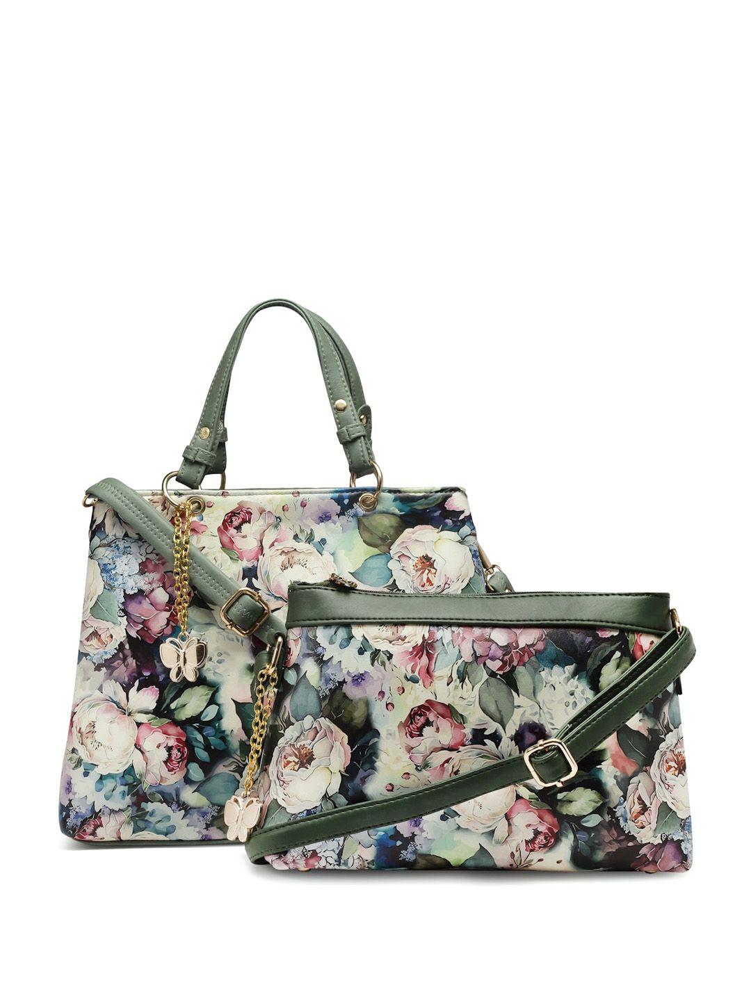 butterflies multicoloured floral printed pu handheld bag