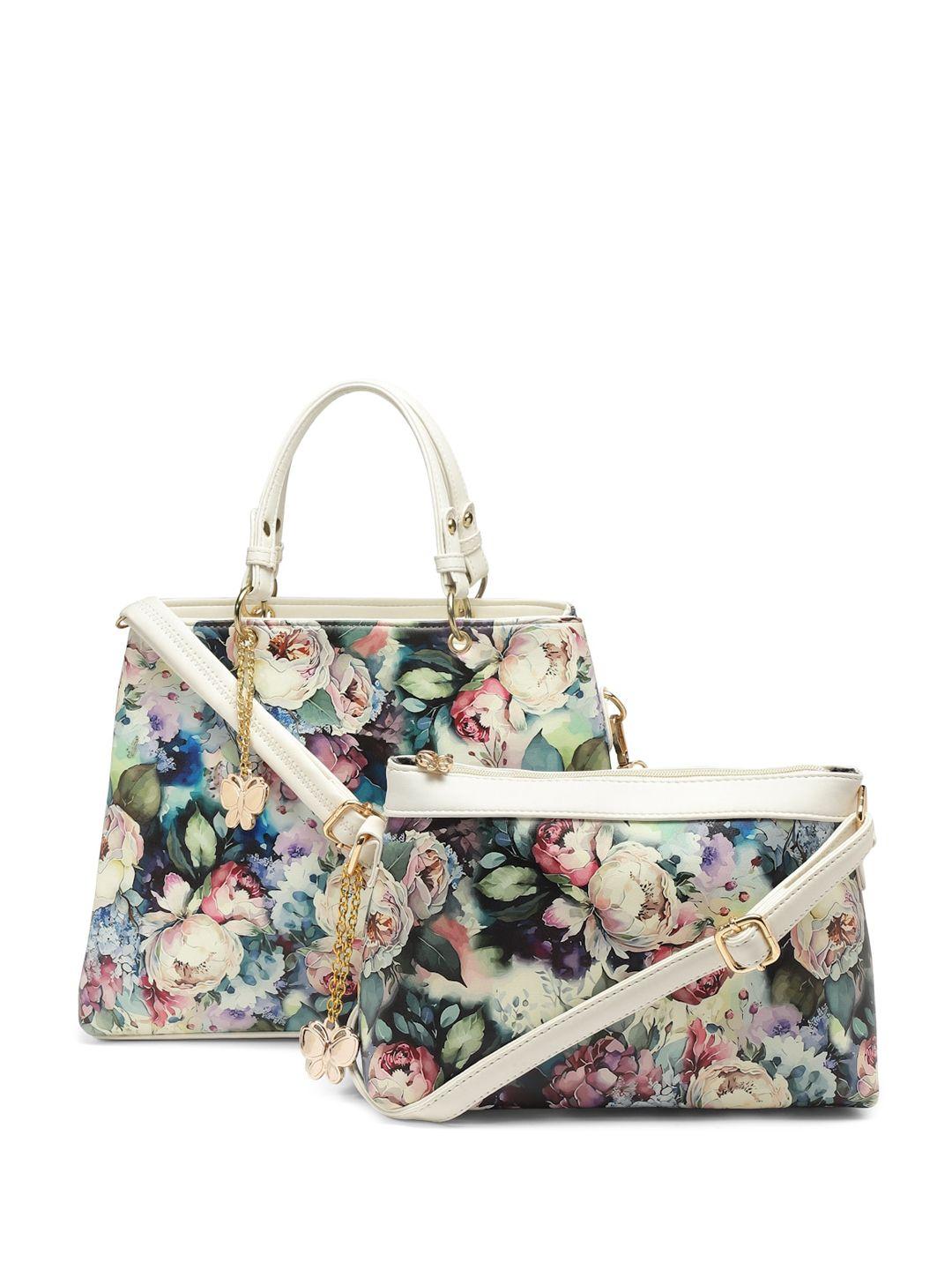 butterflies multicoloured floral printed pu handheld bag