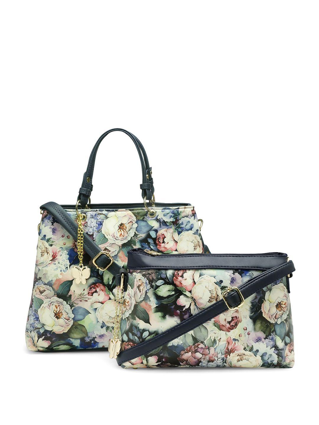 butterflies multicoloured floral printed pu handheld bag