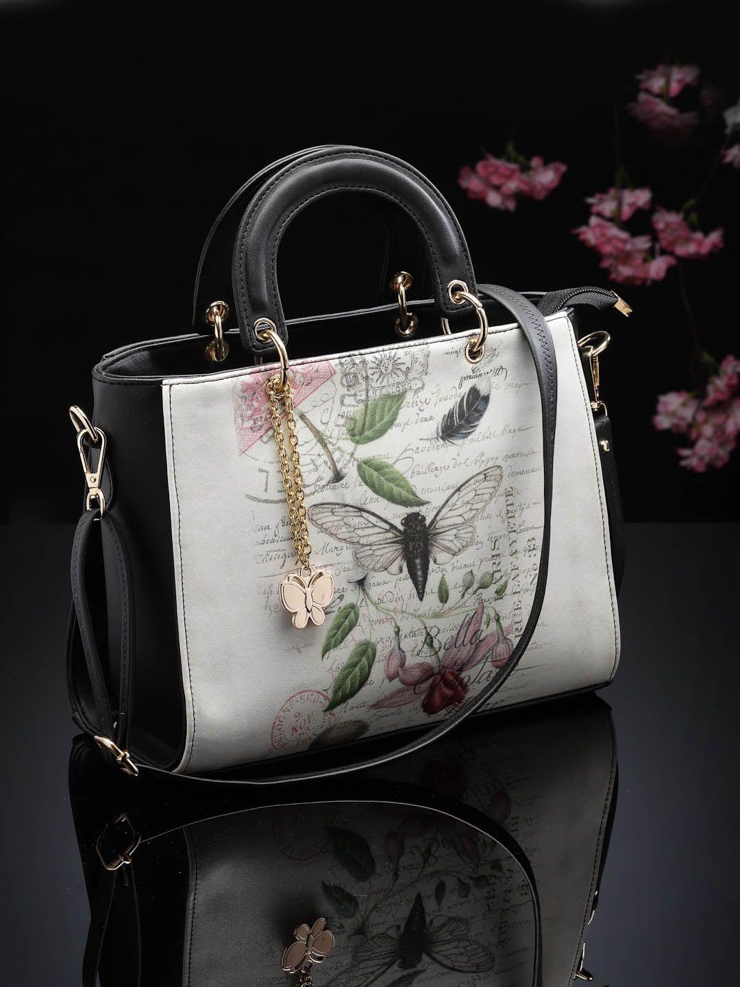 butterflies printed structured handheld bag