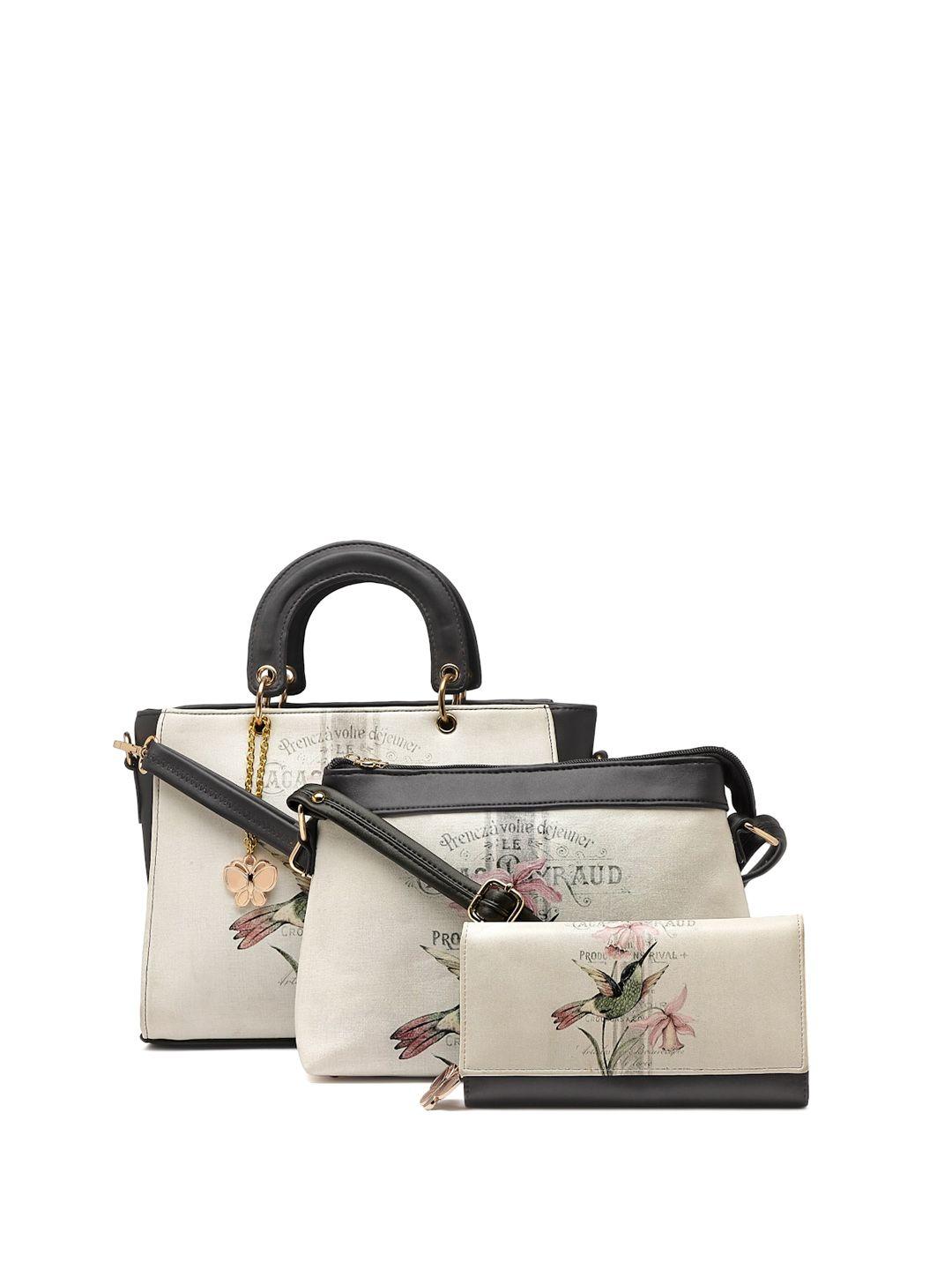 butterflies set of 3 floral printed structured handheld bag with sling bag & wallet