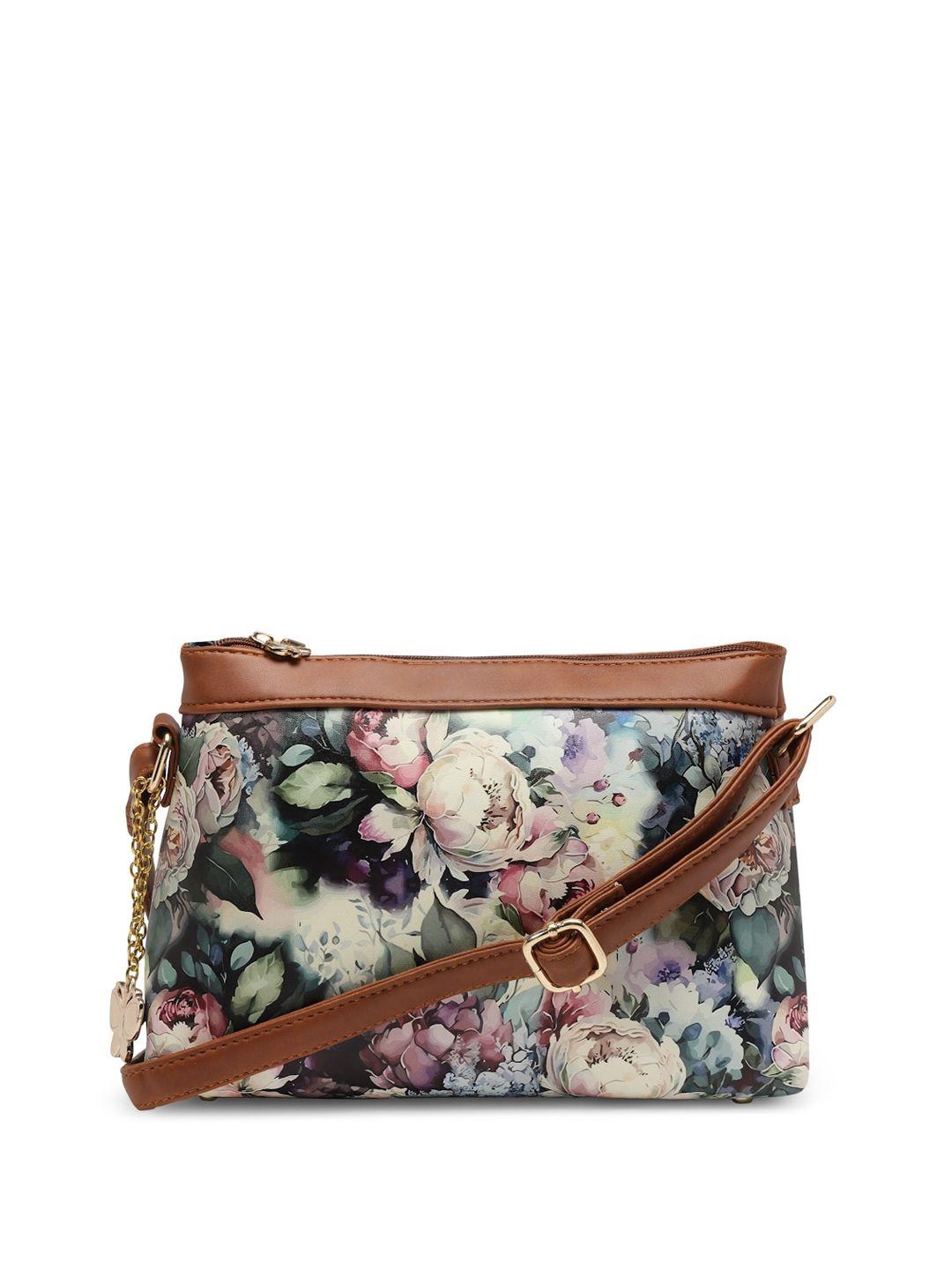 butterflies tan printed pu sling bag