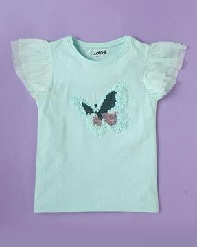 butterfly embellished round-neck top