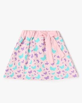 butterfly print a-line skirt with bow accent