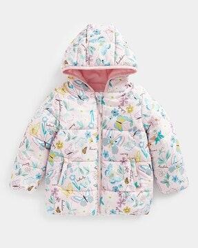 butterfly print padded jacket with hoodie