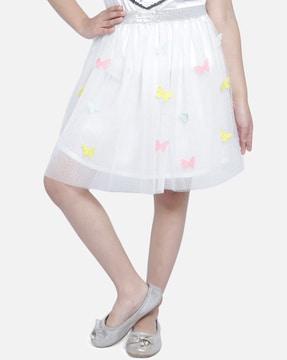 butterfly appliqued flared skirt