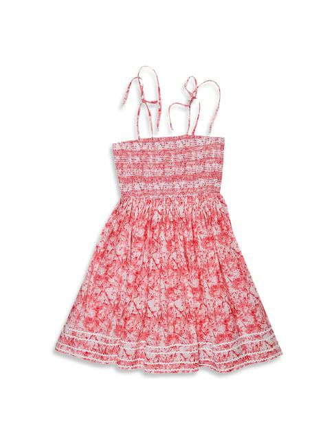 butterfly blush kids white & red printed casual dresses