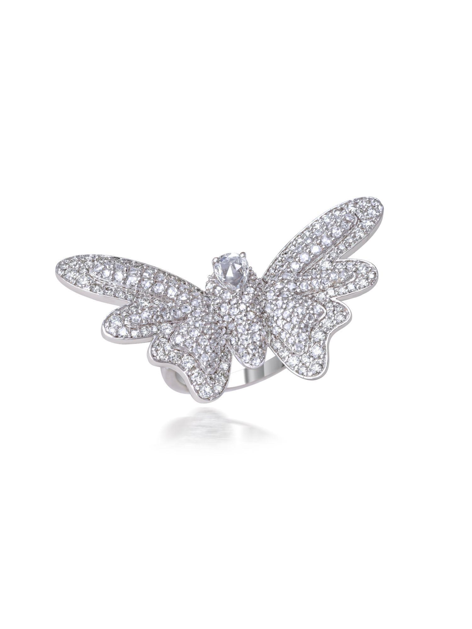 butterfly diamond pave ring in 18kt white gold