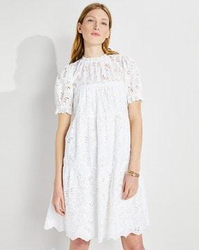 butterfly eyelet schiffli embroidered tiered dress