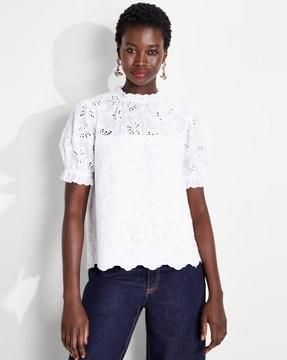 butterfly eyelet schiffli embroidered top