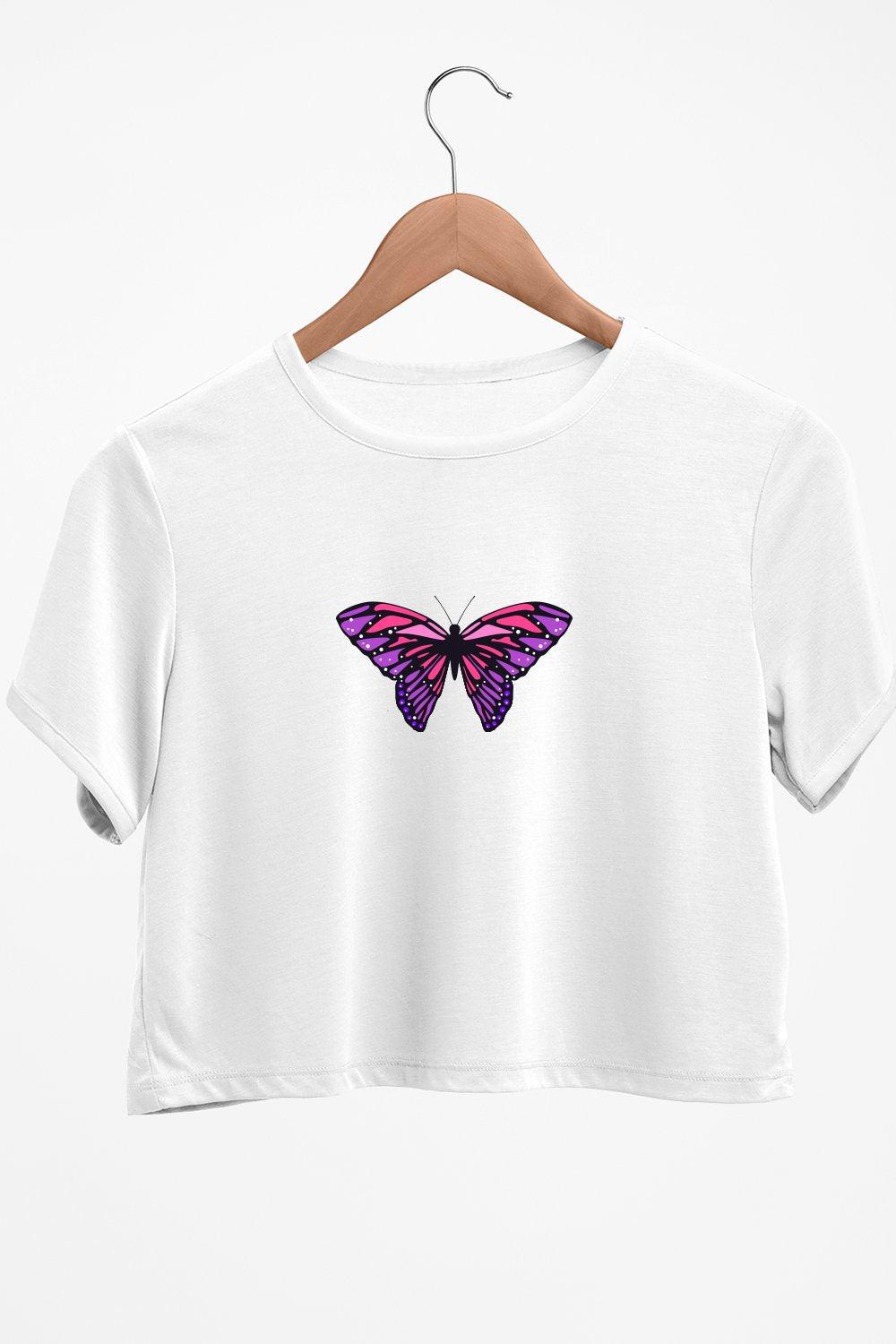 butterfly graphic printed white crop top