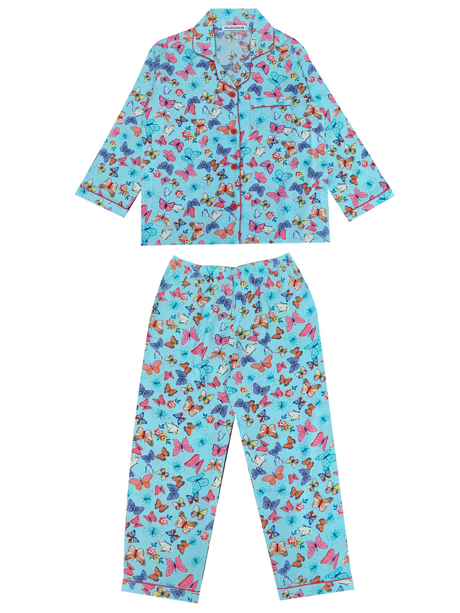 butterfly print long sleeve kids night suit (set of 2)