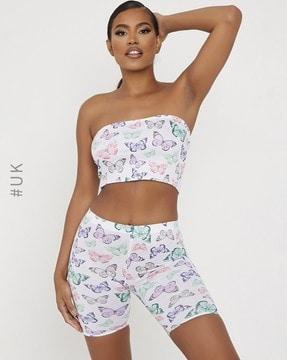 butterfly print mid-rise cycle shorts