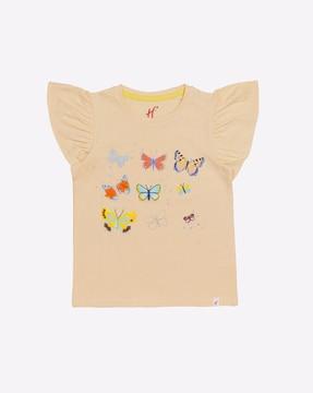 butterfly print round-neck top