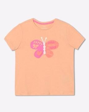 butterfly print round-neck top