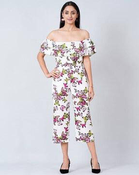 butterfly print ruffled jumpsuit