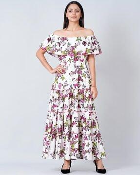 butterfly print ruffled tiered dress