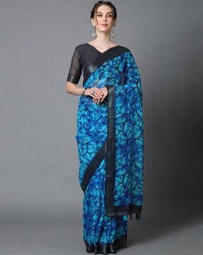 butterfly print saree with tassels